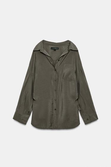 CAMISA FLUIDA BOLSILLO - Marrón / Topo de Zara - Imagen 0