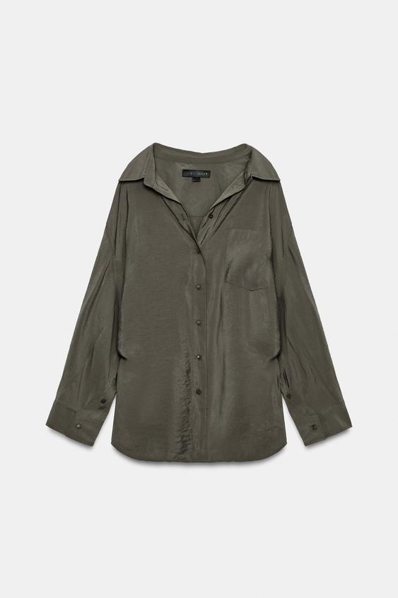 FLOWING SHIRT WITH POCKET - Brown / Taupe by Zara - Image 0