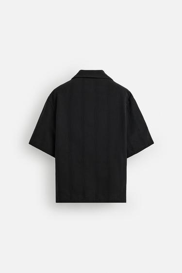 CHEMISE EN COTON ET LIN BRODÉE - Noir de Zara - Image 7