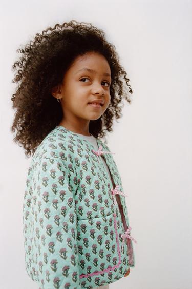 QUILTED JACKET WITH FLORAL BOWS - Light turquoise by Zara