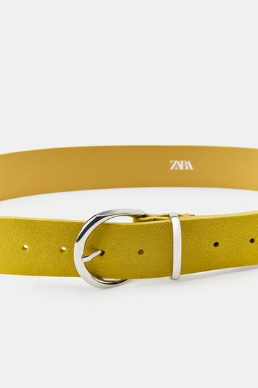 CEINTURE EN CROÛTE DE CUIR 100% À BOUCLE CIRCULAIRE - Jaune de Zara - Image 1