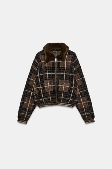 CONTRAST CHECK KNIT BOMBER JACKET - Multicoloured by Zara - Image 0