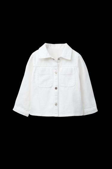 Zara EMBROIDERED TWILL OVERSHIRT - Oyster-white - Image 0