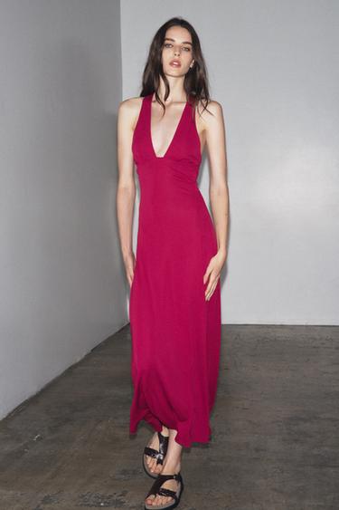 VESTIDO LARGO CRUZADO - Frambuesa de Zara - Imagen 0