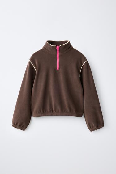 CONTRAST PIPING FLEECE-LINED SWEATSHIRT - Brown by Zara