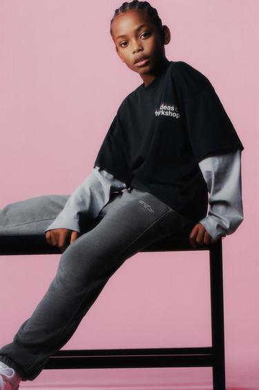 CAMISETA DOBLE MANGA TEXTO - Azul / Gris de Zara