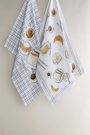 Zara PRINTED KITCHEN TOWEL (SET OF 2) - White