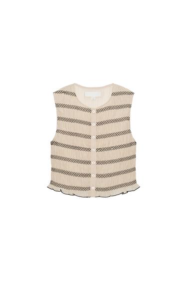 Zara TOP PRSLUK S KONTRASTNIM ŠAVOVIMA – pijesak