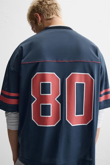 T-SHIRT STRUCTURE OUVERTE VARSITY - Bleu marine de Zara - Image 6
