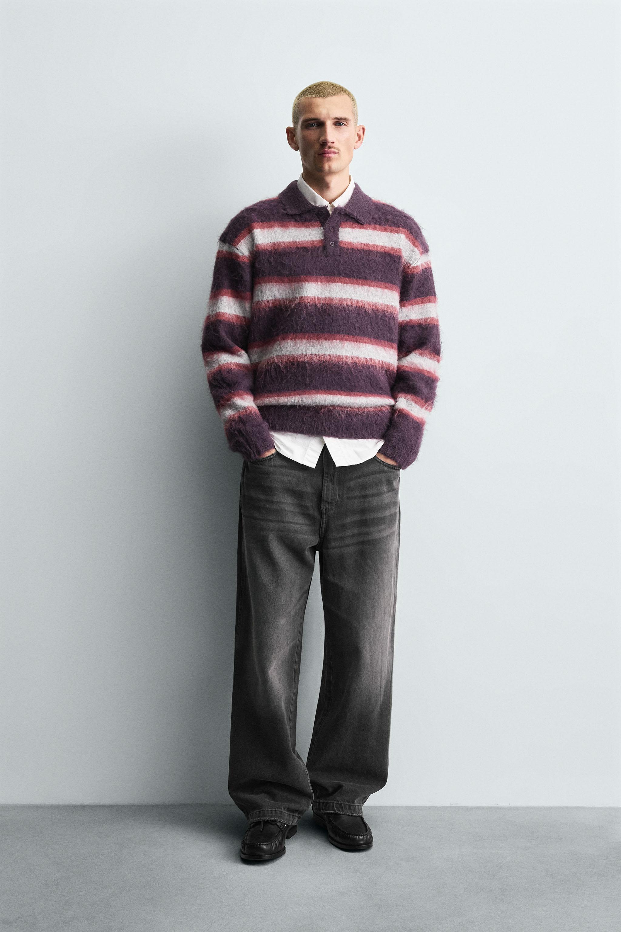 BRUSHED STRIPED KNIT POLO SHIRT