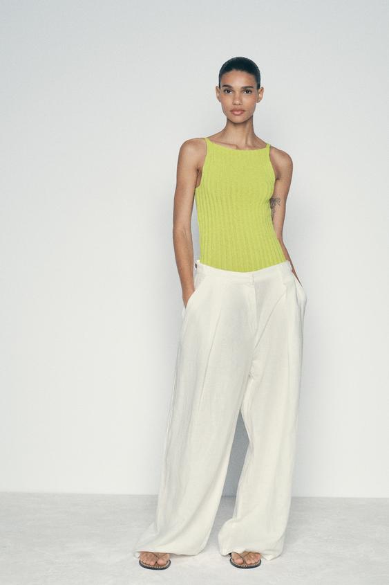 HAUT BASIQUE EN MAILLE CÔTELÉE - Citron vert de Zara - Image 0