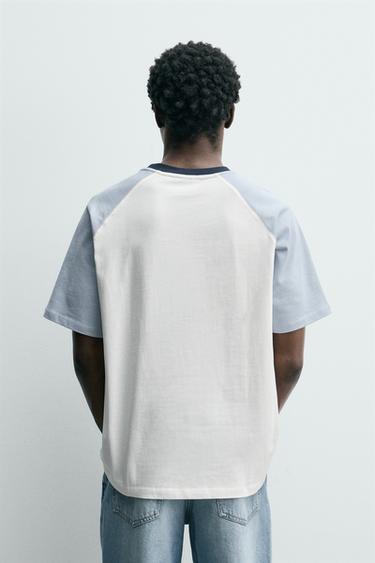 REGULAR FIT COLOUR BLOCK T-SHIRT - Ecru by Zara - Image 2