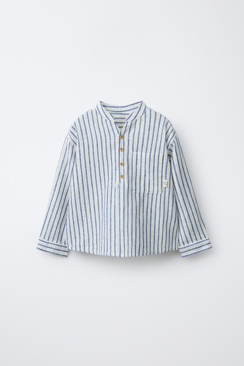 リネンコットンストライプシャツ - ストライプ | ZARA Japan / 日本