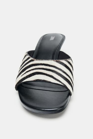 ANIMAL PRINT LEATHER KITTEN HEEL MULES - Zebra by Zara - Image 3