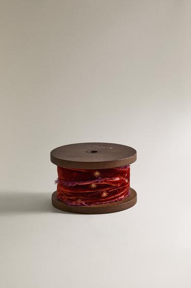 RUBAN CADEAUX VELOURS BRODÉ NOËL - Rouge de Zara - Image 0