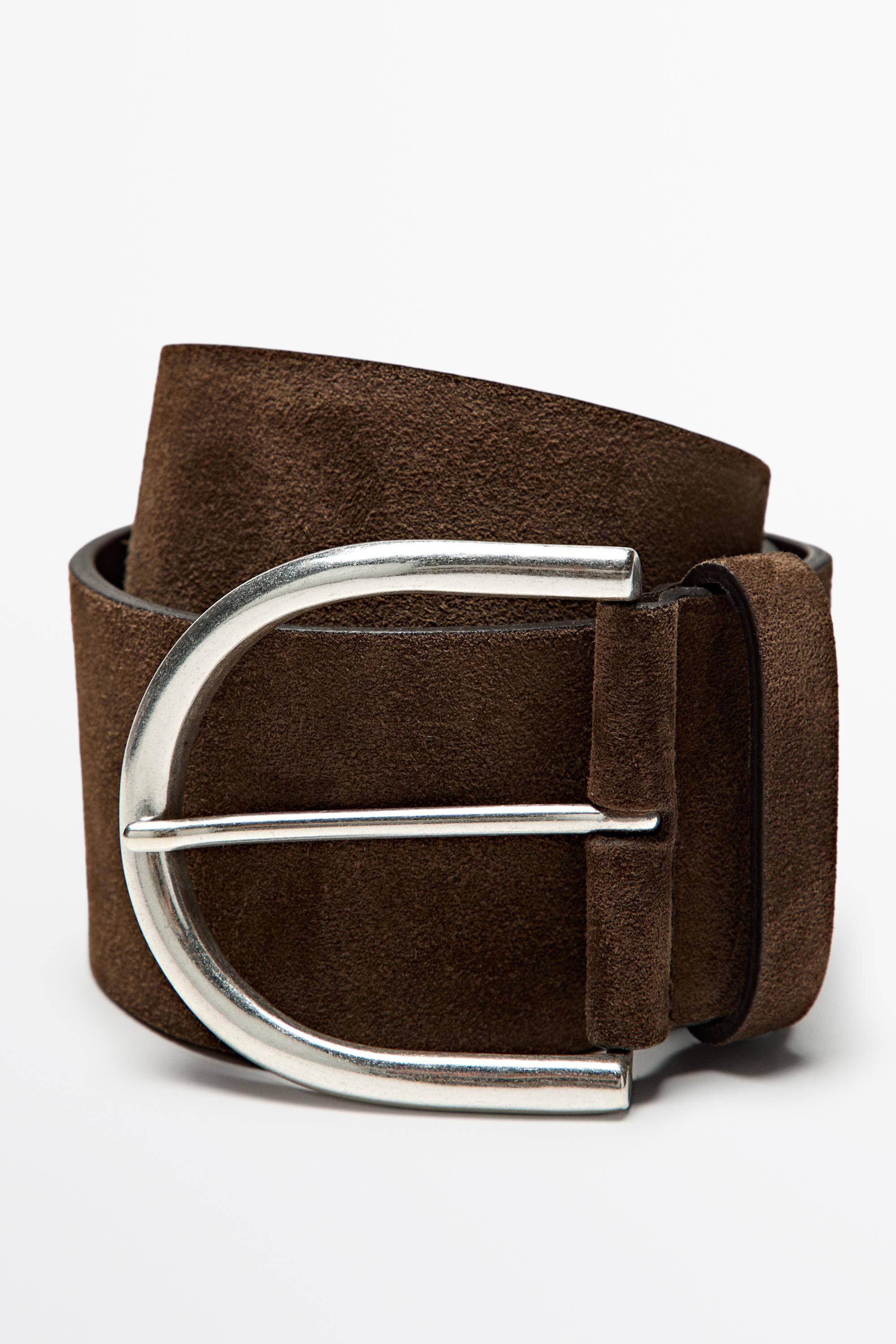 Split suede leather belt with metallic buckle