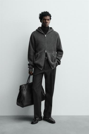 Zara COTTON - WOOL PURL KNIT HOODIE CARDIGAN - Gray marl - Image 0