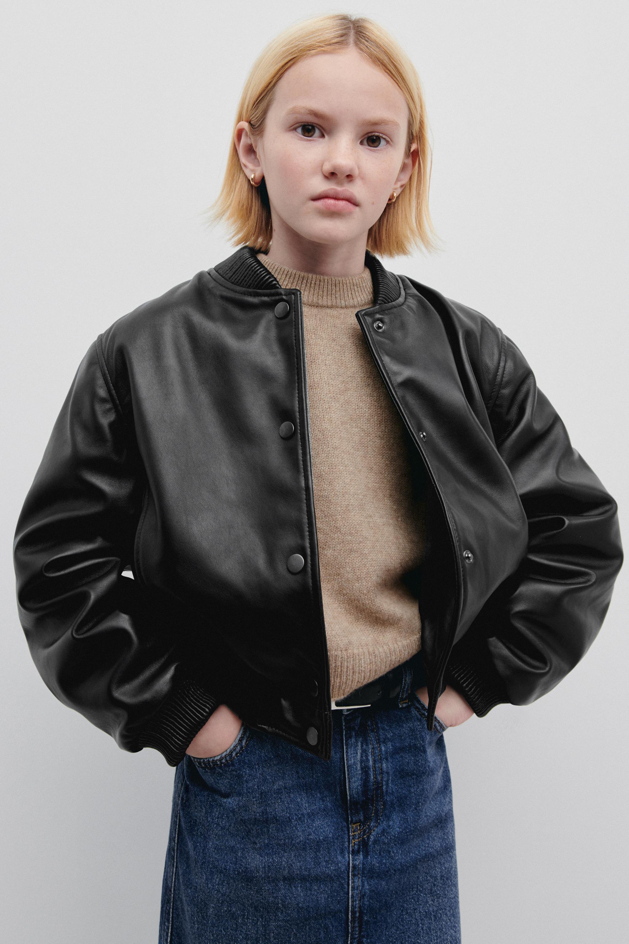 Zara leather outlet bomber