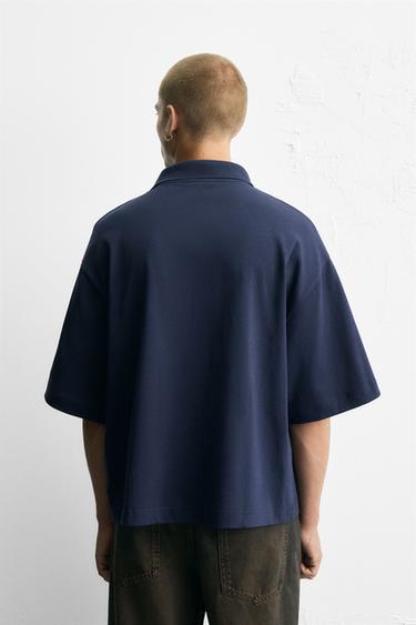 Zara TEXT PRINT POLO SHIRT - Navy blue