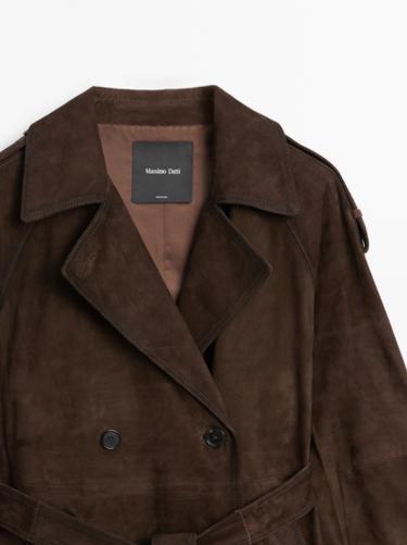 Trench largo piel ante - Marrón de Zara