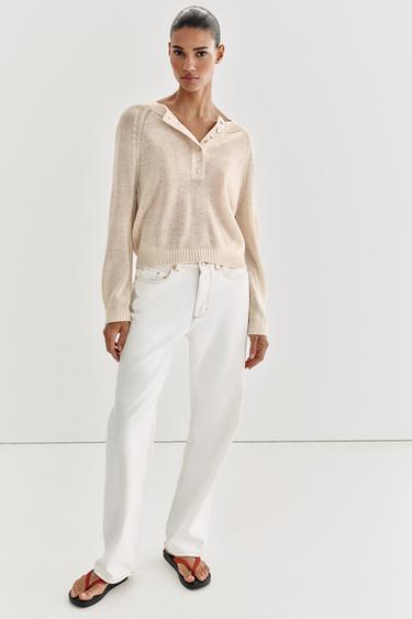 BUTTONED KNIT JUMPER - Ecru by Zara