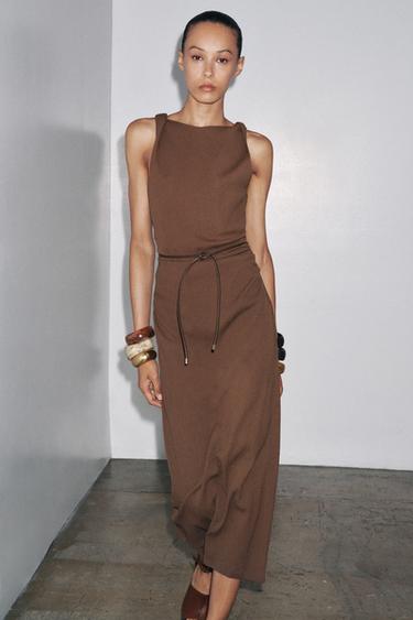 TEXTURED LONG DRESS - Brown by Zara