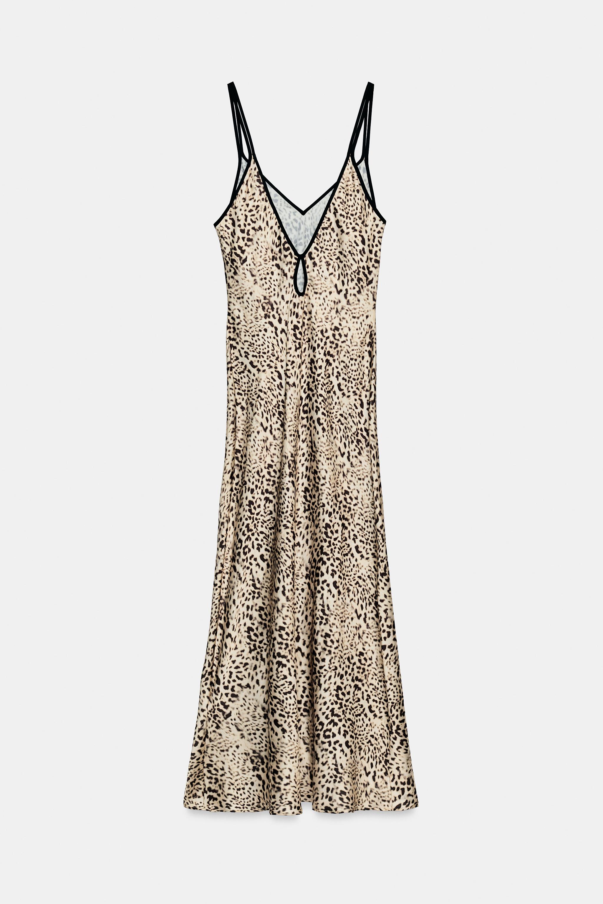 ANIMAL PRINT SATIN SLIP MIDI DRESS