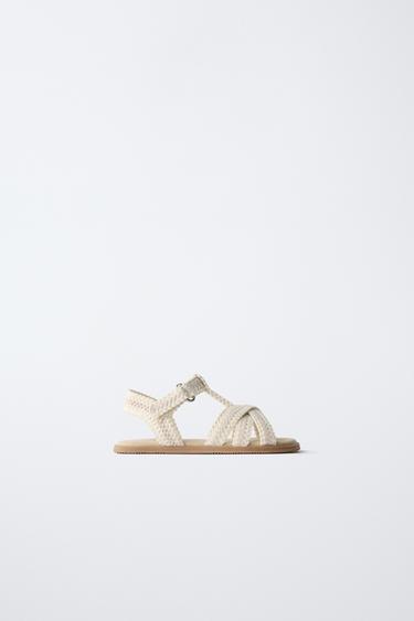 Zara 鉤編赤足涼鞋 - 米白色