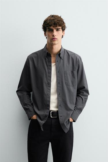 CAMISA AMB ESTRUCTURA DE QUADRES - Blau de Zara