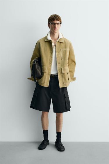 LIMITED EDITION RELAXED FIT CARGO BERMUDA SHORTS - Navy blue by Zara