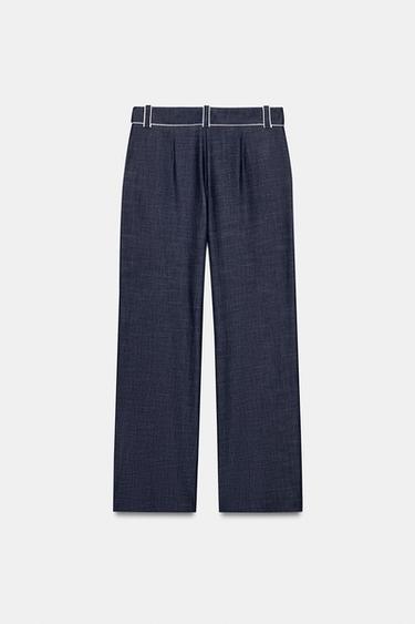 WIDE-LEG TROUSERS WITH CONTRASTING TRIM - Indigo by Zara - Image 7