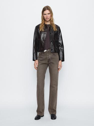 Jeans straight fit tiro alto - Gris medio de Zara