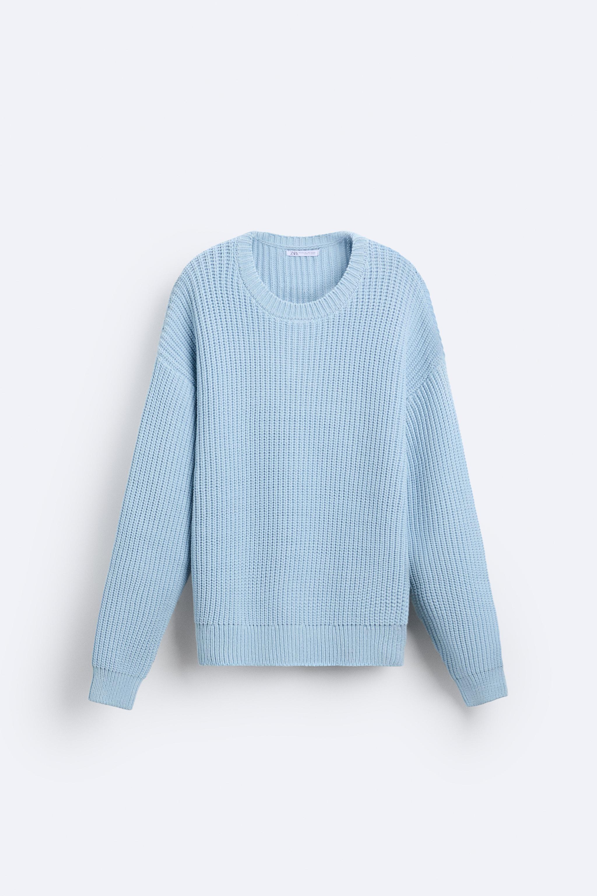 Zara, Sweaters, Zara Light Blue Cream Soft Faux Fur Collar Ribbed Knit  Sweater Cardigan