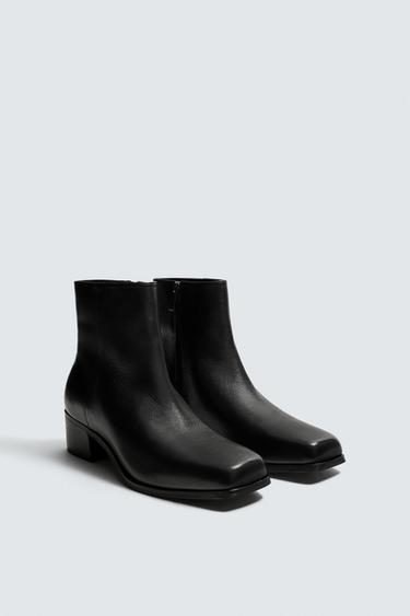 Zara HEELED LEATHER BOOTS - Black