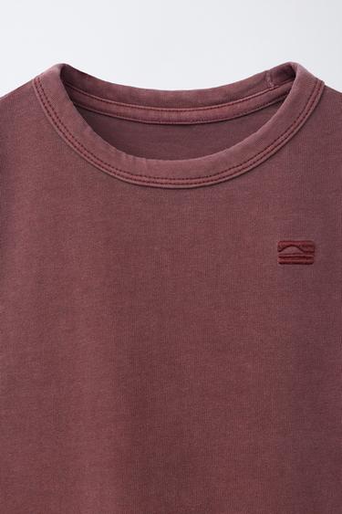 EMBROIDERED GARMENT DYED T-SHIRT - Burgundy by Zara - Image 2