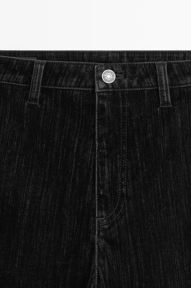 Mid-waist cropped flare jeans with flocking — Black 2