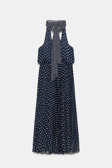 ROBE MI-LONGUE HALTER À POIS - Bleu marine / Blanc de Zara - Image 7