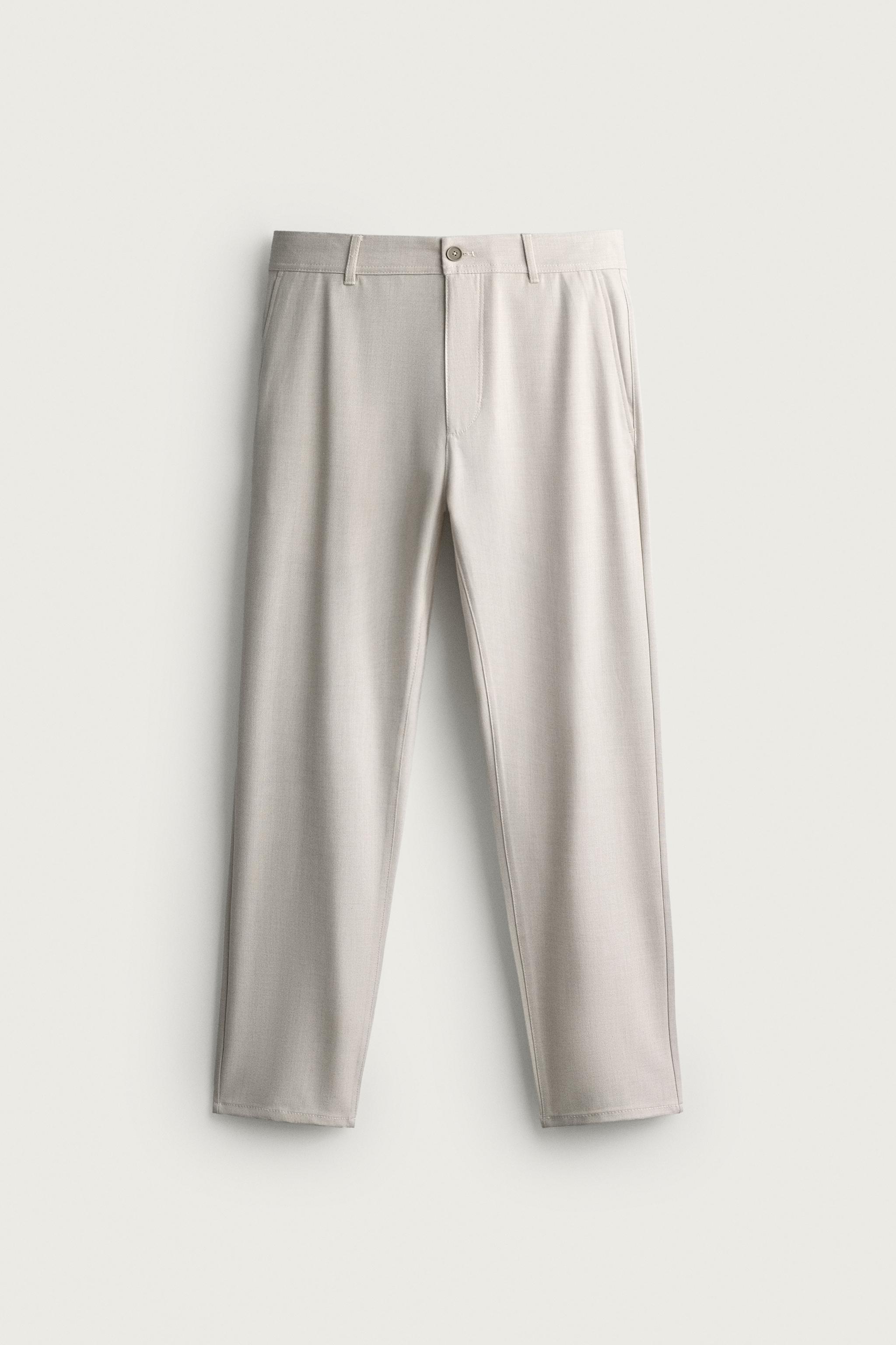COMFORT STRUCTURED CHINO PANTS — Light beige