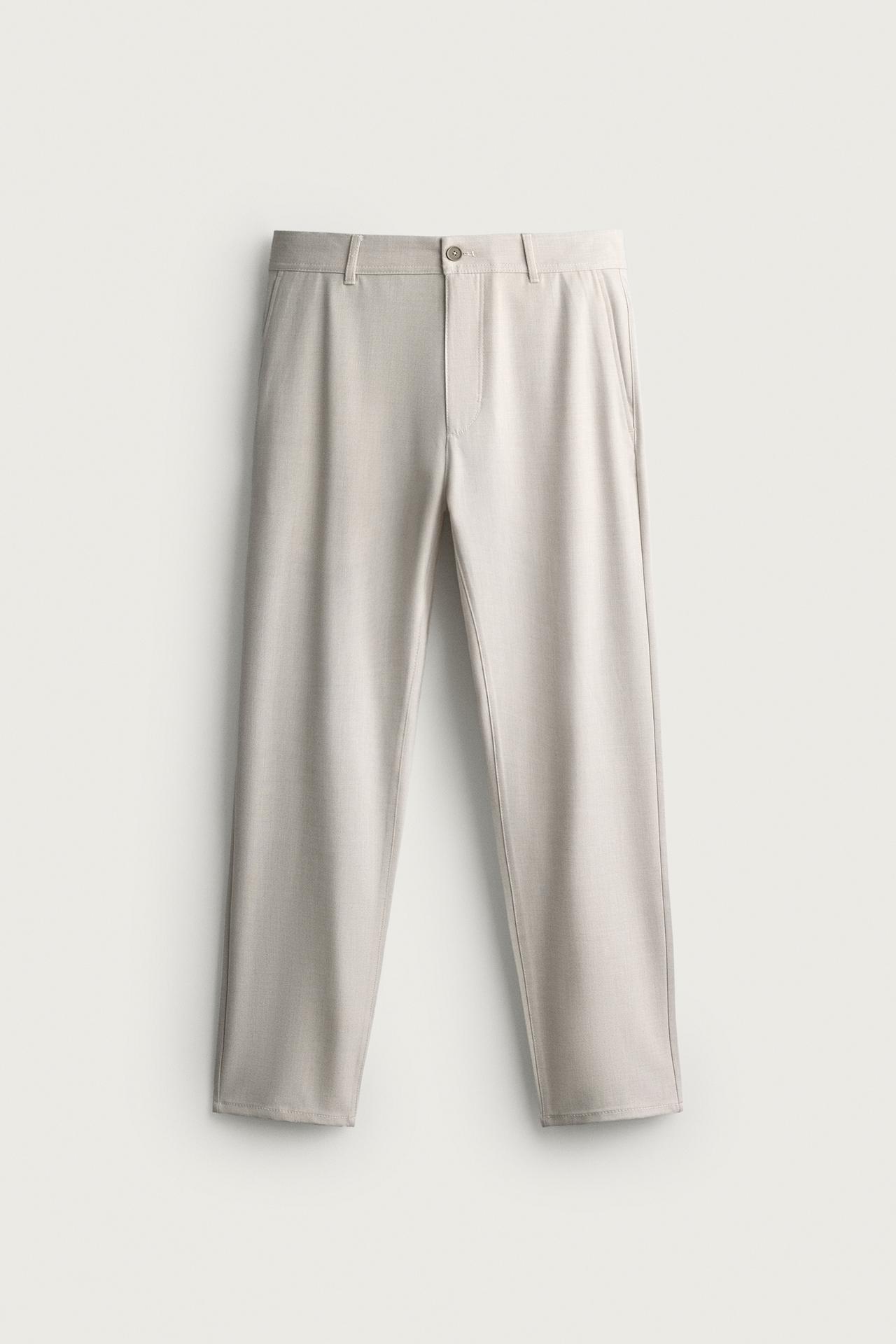 COMFORT STRUCTURED CHINO PANTS — Light beige