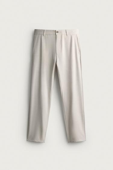 Zara 舒適紋理休閒長褲 - 淺米色