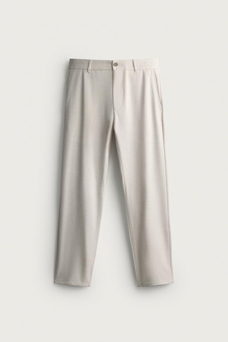 COMFORT STRUCTURED CHINO PANTS — Light beige