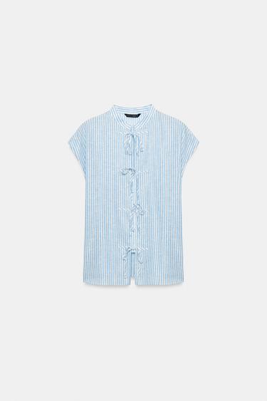 BLUSA RAYAS HILO METALIZADO LAZOS - Azul / Blanco de Zara