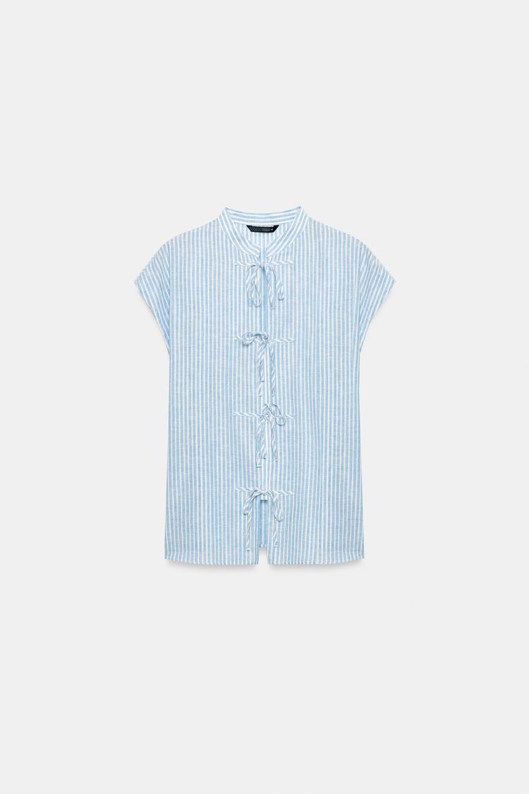 Blusa a rayas con hilo metálico y lazos 6