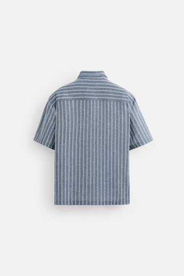 STRIPED JACQUARD SHIRT - Light blue by Zara - Image 6
