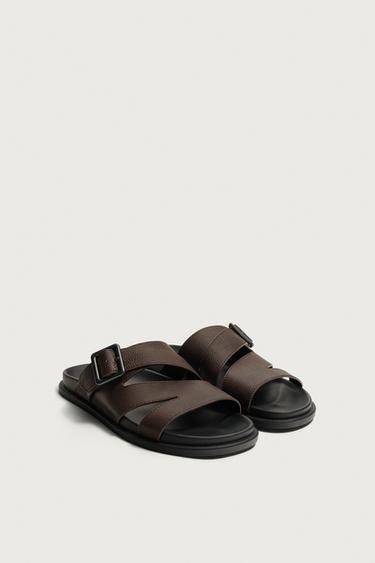 SANDALES EN CUIR À BRIDES - Bordeaux de Zara
