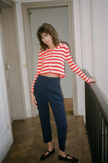 HIGH-WAIST TROUSERS - Navy blue by Zara