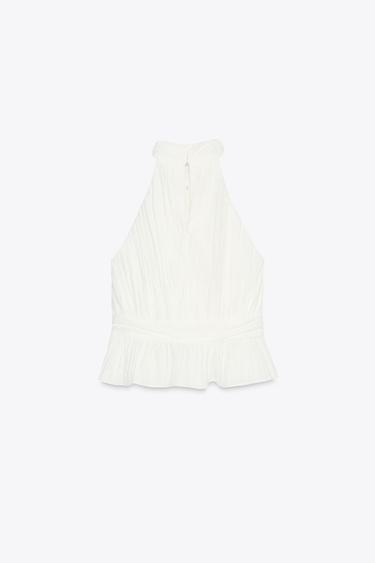 TOP HALTER PLISSÉ - Blanc cassé de Zara - Image 4