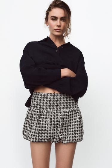 Zara 千鳥格紋燈籠裙 - 黑色 / 白色