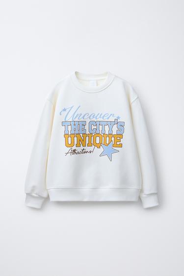 SWEATSHIRT WITH SLOGAN PRINT - Ecru by Zara - Image 0