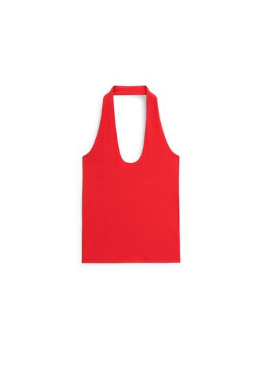 Zara Cotton modal blend halter top - Red